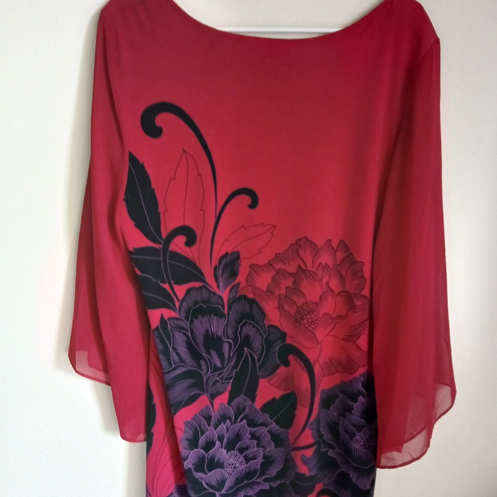 Style & Co Red/Black Floral Tunic Size Large - Picture 8 of 11